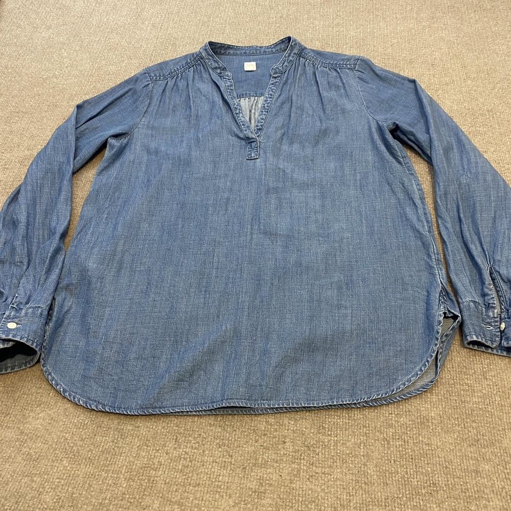 Gap Shirt Womens Small Blue Chambray V Neck Long Sleeve Tunic Blouse Top